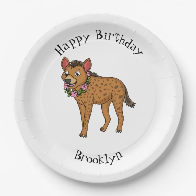 Hyena and flowers cartoon illustration paper plates (Front)