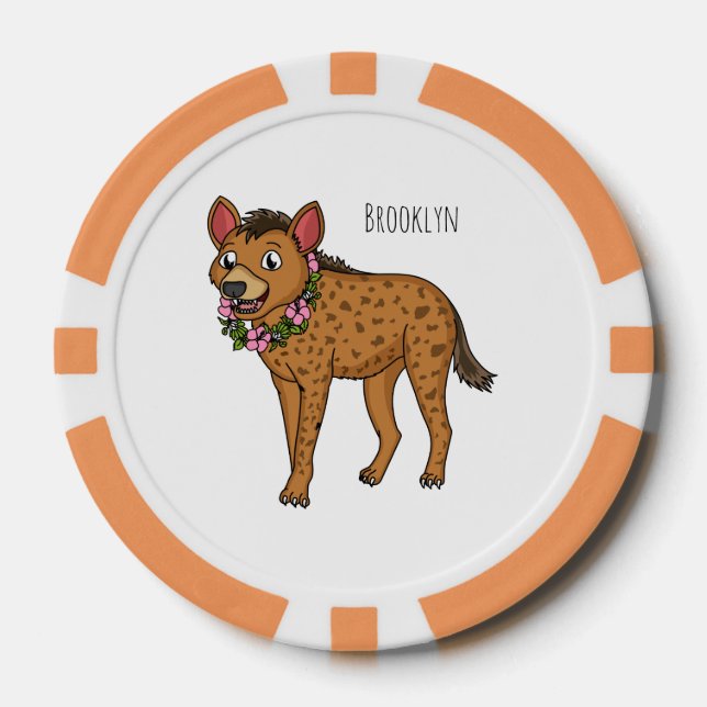 Hyena and flowers cartoon illustration poker chips (Front)