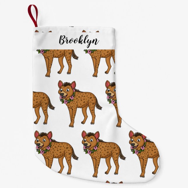 Hyena and flowers cartoon illustration small christmas stocking (Front)