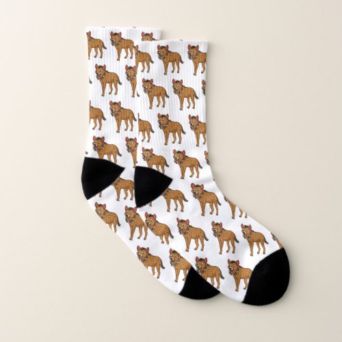 Hyena and flowers cartoon illustration socks