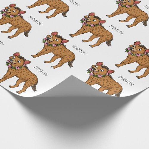 Hyena and flowers cartoon illustration wrapping paper