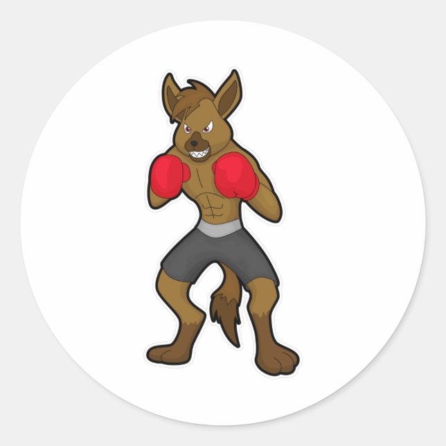 Hyena at Boxing with Boxing gloves Classic Round Sticker (Front)