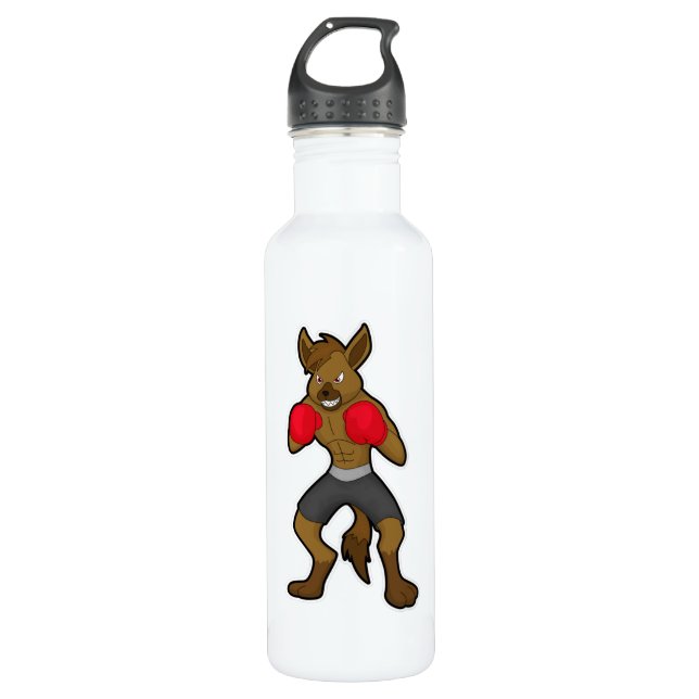 Hyena at Boxing with Boxing gloves Stainless Steel Water Bottle (Front)