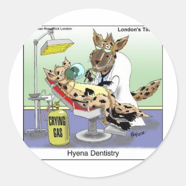 Hyena Dentistry Funny Gifts, Tees & Collectibles Classic Round Sticker (Front)