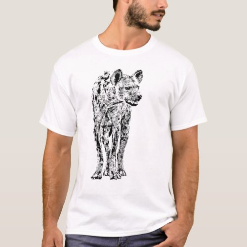 Hyena Full Figure in Realistic Black  White T_Shirt