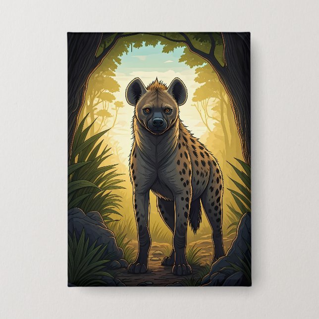 Hyena in a Forest Clearing Button (Front)