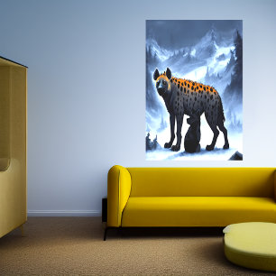 Hyena in the snowy mountain AI Art Poster