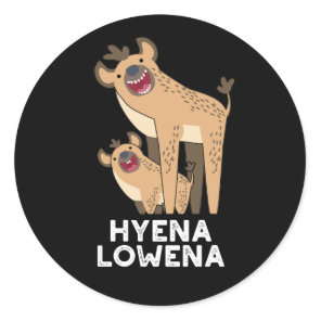 Hyena Lowena Funny Animal Hyena Pun Dark BG Classic Round Sticker
