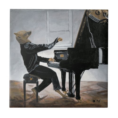 Hyena Piano Music Player Fantasy Art Ceramic Tile