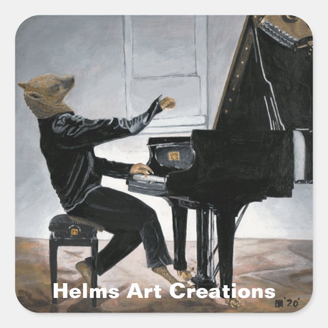 Hyena Piano Music Player Fantasy Art Stickers (Front)