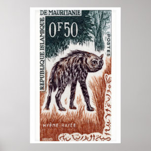 Hyena Postage Stamp Print Vintage Mauritania Wall
