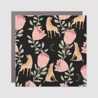 Hyena & Protea: Black Background Seamless Car Magnet