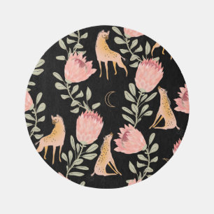 Hyena & Protea: Black Background Seamless Rug