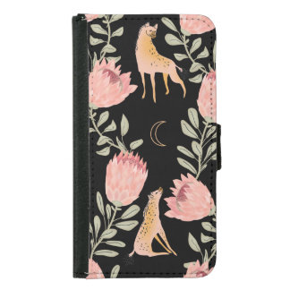 Hyena & Protea: Black Background Seamless Samsung Galaxy S5 Wallet Case