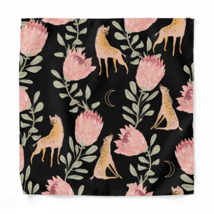 Hyena & Protea: Dark Vintage Pattern Bandana