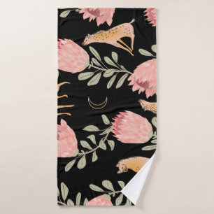 Hyena & Protea: Dark Vintage Pattern Bath Towel