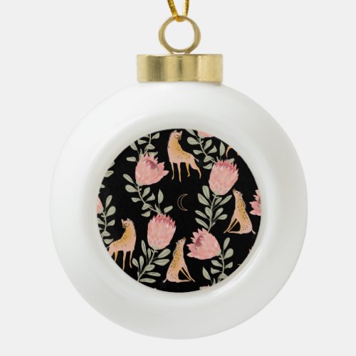 Hyena  Protea Dark Vintage Pattern Ceramic Ball Christmas Ornament