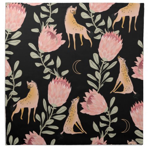 Hyena  Protea Dark Vintage Pattern Cloth Napkin