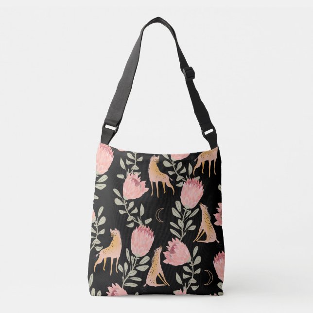 Hyena & Protea: Dark Vintage Pattern Crossbody Bag (Front)