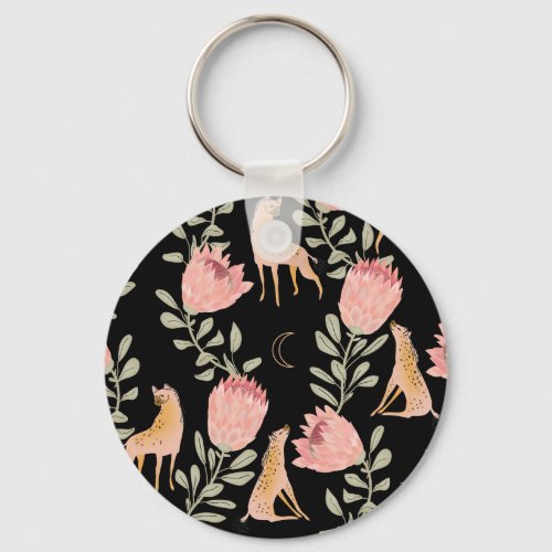 Hyena  Protea Dark Vintage Pattern Keychain