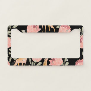 Hyena & Protea: Dark Vintage Pattern License Plate Frame