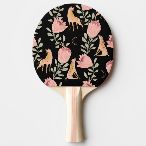Hyena  Protea Dark Vintage Pattern Ping Pong Paddle