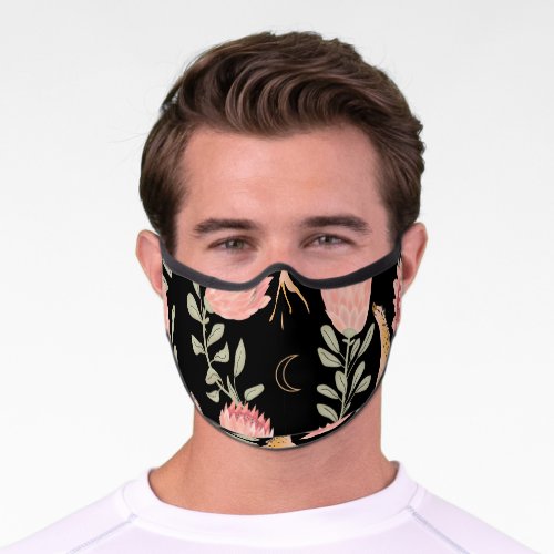 Hyena  Protea Dark Vintage Pattern Premium Face Mask