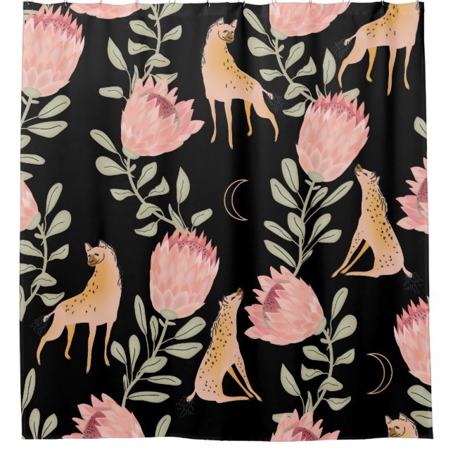 Hyena & Protea: Dark Vintage Pattern Shower Curtain (Front)