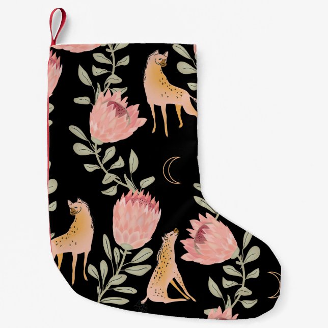 Hyena & Protea: Dark Vintage Pattern Small Christmas Stocking (Front)