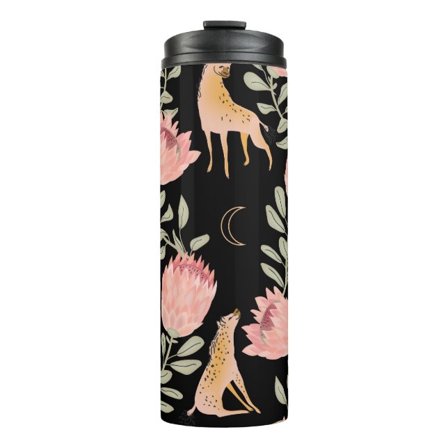 Hyena & Protea: Dark Vintage Pattern Thermal Tumbler (Front)
