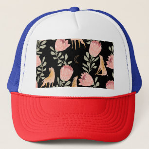 Hyena & Protea: Dark Vintage Pattern Trucker Hat