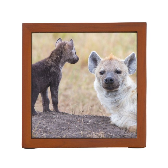 Hyena with young one desk organizer (Back)
