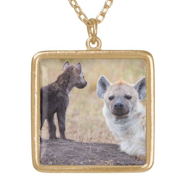 Hyena with young one gold plated necklace (Front)