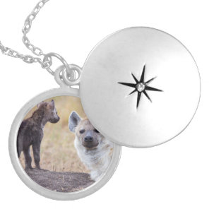Hyena with young one locket necklace