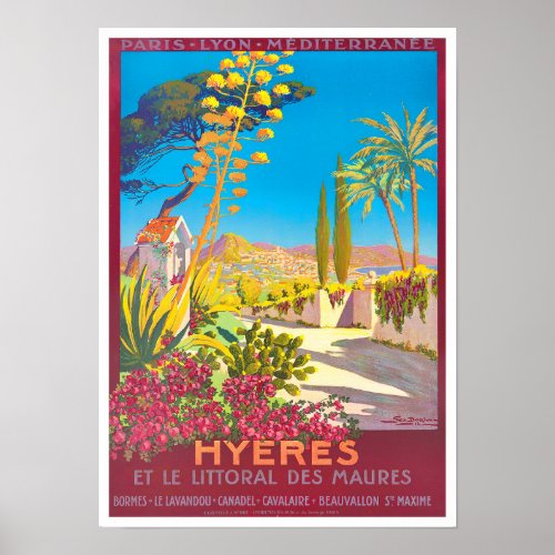 Hyeres France vintage travel Poster