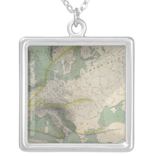 Hyetographic map Europe Silver Plated Necklace (Front)