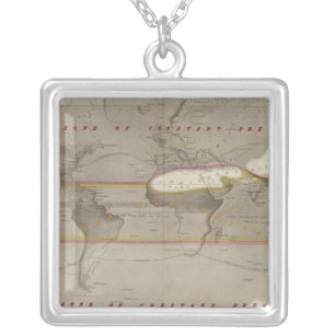 Hyetographic rain map silver plated necklace