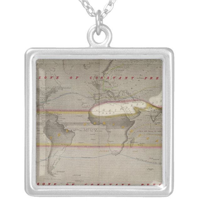 Hyetographic rain map silver plated necklace (Front)