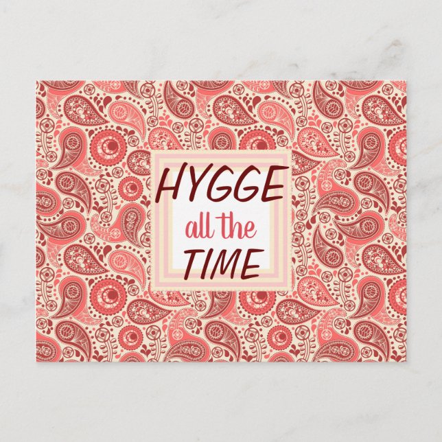HYGGE all the Time Cozy Pink Paisley Postcard (Front)