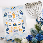 Hygge Blue | Yellow Unique Happy Hanukkah Acrylic Invitations<br><div class="desc">Perfect for your winter holiday greetings,  this unique "Happy Hanukkah" editable design features an array of hygge style graphics arranged into a unique pattern that is cozy and cheerful.  Composite design by Holiday Hearts Designs.</div>