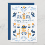 Hygge Blue | Yellow Unique Happy Hanukkah Holiday Card<br><div class="desc">Perfect for your winter holiday greetings,  this unique "Happy Hanukkah" editable design features an array of hygge style graphics arranged into a unique pattern that is cozy and cheerful.  Composite design by Holiday Hearts Designs.</div>