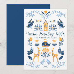 Hygge Blue Yellow Unique Warm Holiday Wishes Card