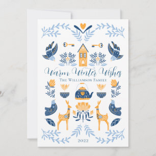 Hygge Blue Yellow Unique Warm Winter Wishes Holiday Card