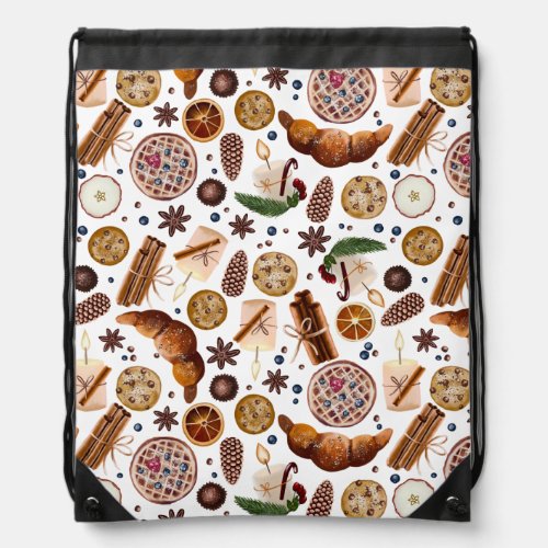 Hygge Christmas Cookie Pattern Drawstring Bag