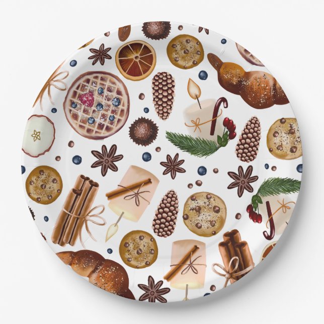 Hygge Christmas Cookie Pattern Paper Plates (Front)