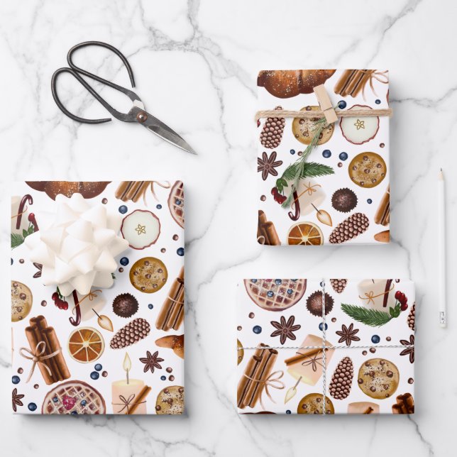 Hygge Christmas Cookie Pattern Wrapping Paper Sheets (Front)
