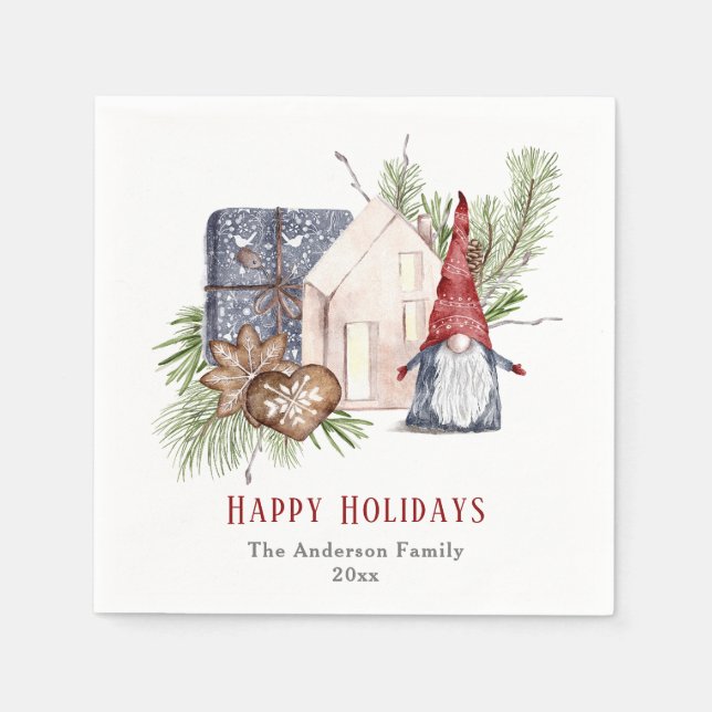 Hygge Christmas Cute Gnome Nordic Holidays Napkins (Front)