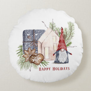 Hygge Christmas Cute Gnome Nordic Holidays Round Pillow