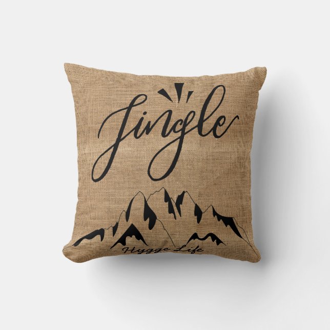 Hygge Christmas Decor - Jingle Mountains Burlap Lk Throw Pillow (Front)