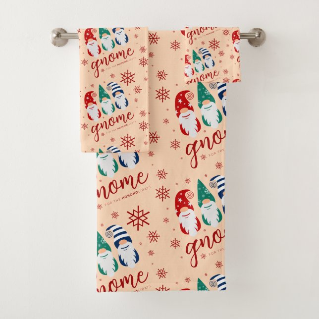 Hygge Christmas Gnome for the Holidays Snowflakes Bath Towel Set (Insitu)